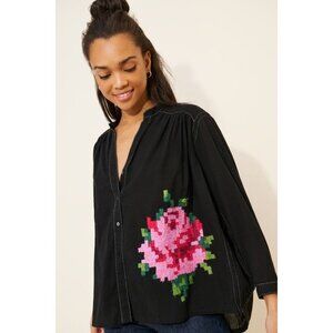 Anthropologie Payal Pratap Floral Pieced Top Womens 1X Boho Chic Embroidered